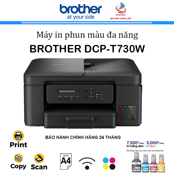 Máy in phun màu đa năng Brother DCP-T730DW (In 2 mặt | ADF 1 mặt | Copy | Scan | A4 | A5 | USB | WIFI)