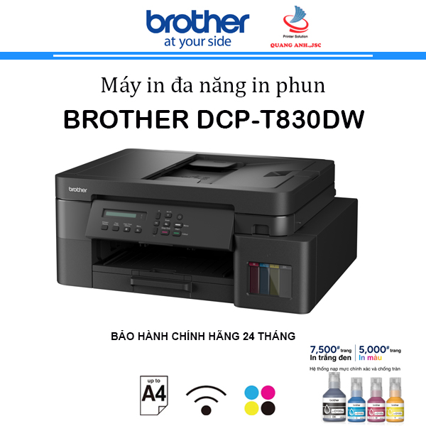 Máy in phun màu đa năng Brother DCP-T830DW (In đảo mặt | Copy | Scan | A4 | A5 | USB | LAN | WIFI)