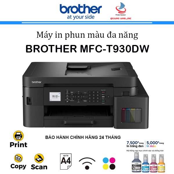 Máy in phun màu đa năng Brother MFC-T930DW (In 2 mặt | ADF 1 mặt | Copy | Scan | Fax | A4 | A5| USB | LAN | WIFI)