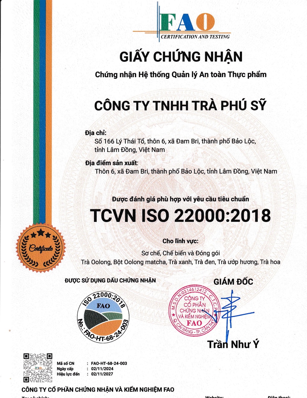 Trà Phú Sỹ Đạt Chứng Nhận TCVN ISO 22000:2018 – Bước Tiến Mới Khẳng Định Chất Lượng