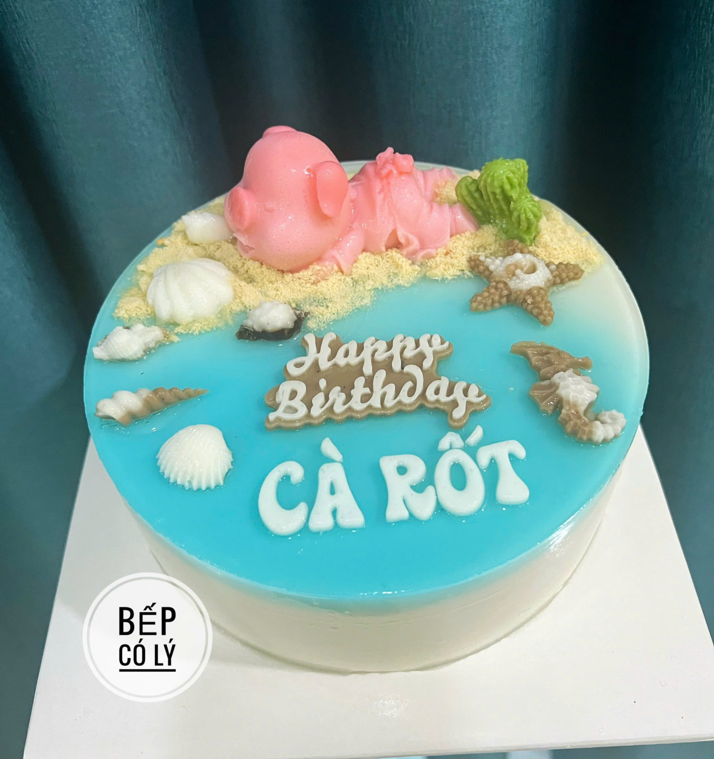 Rau Câu Sinh Nhật Bánh Flan - Bé Heo Chủ Đề Bãi Biển