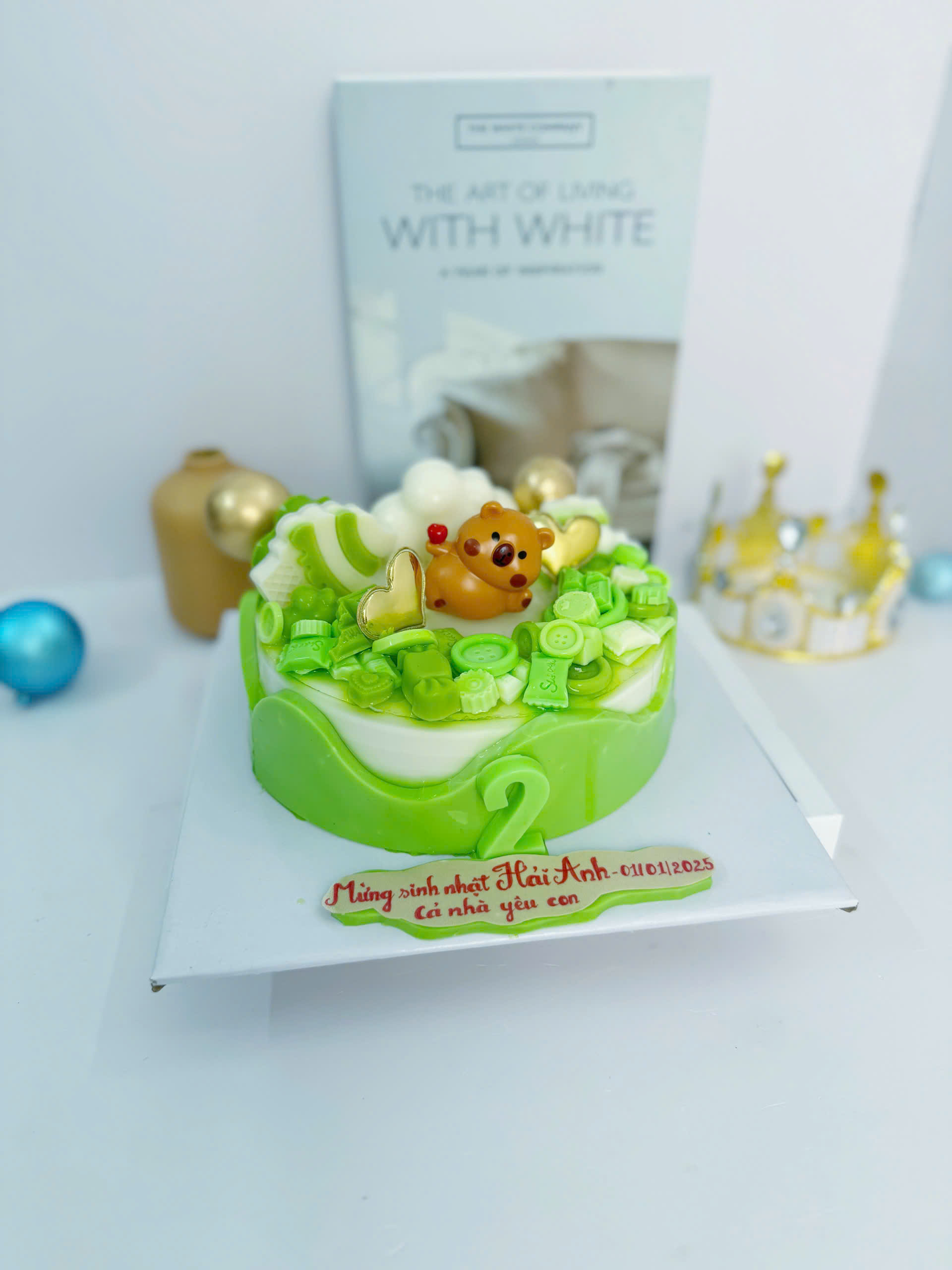 Bánh Sinh Nhật Rau Câu Bé Heo - Tông Xanh Lá