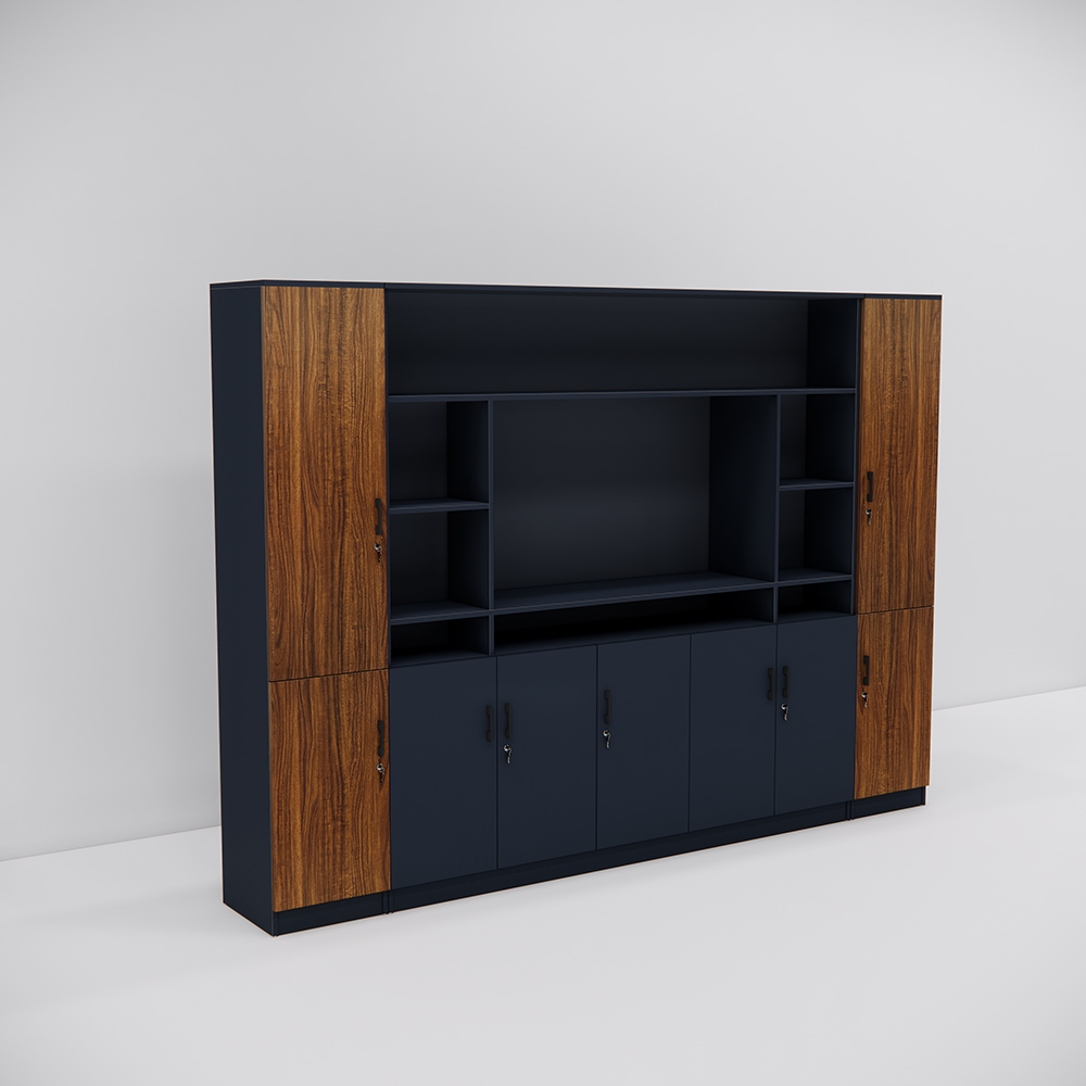 Tủ giám đốc SMTGDG002 280x200x40cm, gỗ MDF melamin phối 2 màu sang trọng