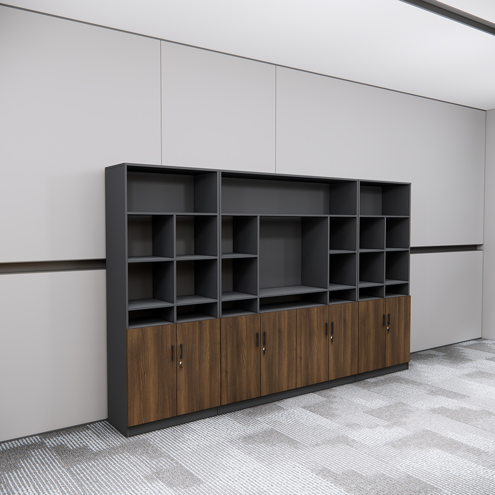 Tủ giám đốc SMTGDG004, gỗ MDF melamine màu gỗ trầm, thiết kế lịch lãm, kích thước 320x40x200cm.