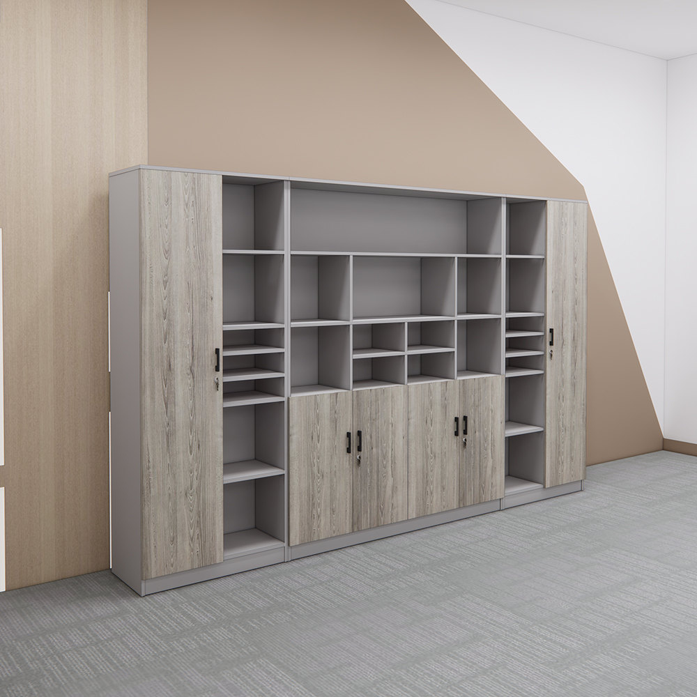 Tủ giám đốc SMTGDG006, ván gỗ công nghiệp MFC melamine màu trung tính, thiết kế độc đáo, kích thước 320x40x200cm.