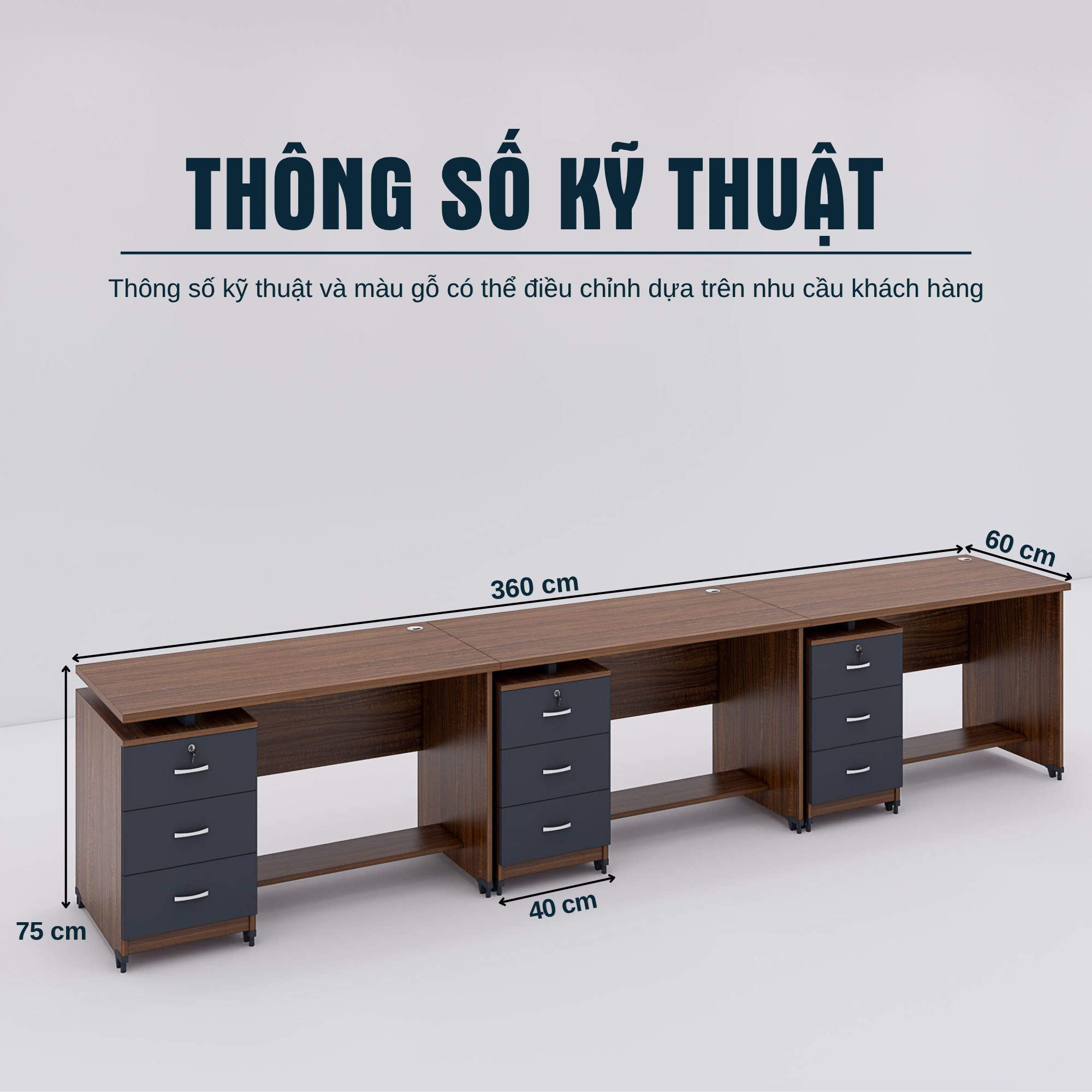 Bàn cụm 3 SMBC3005 360cmx60cm