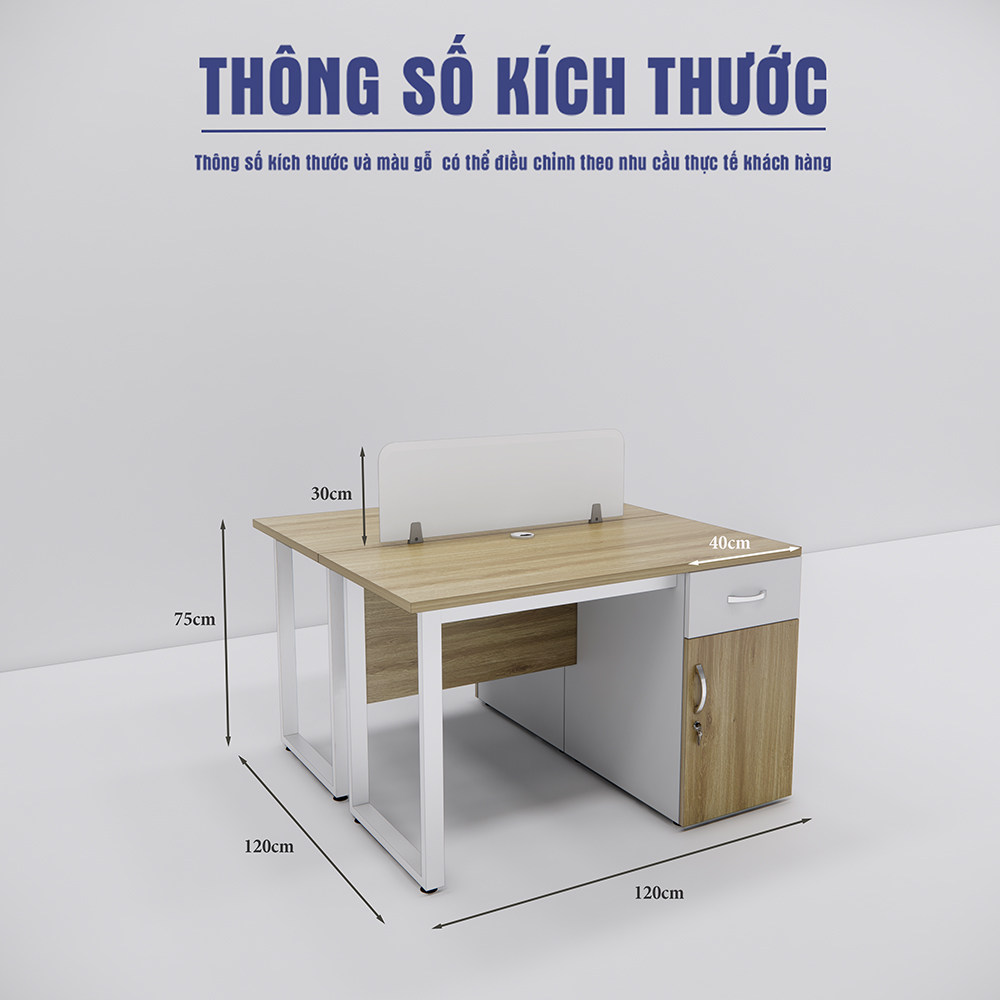 Bàn làm việc cụm 2 người SMBC2002, khung kim loại, kích thước chuẩn