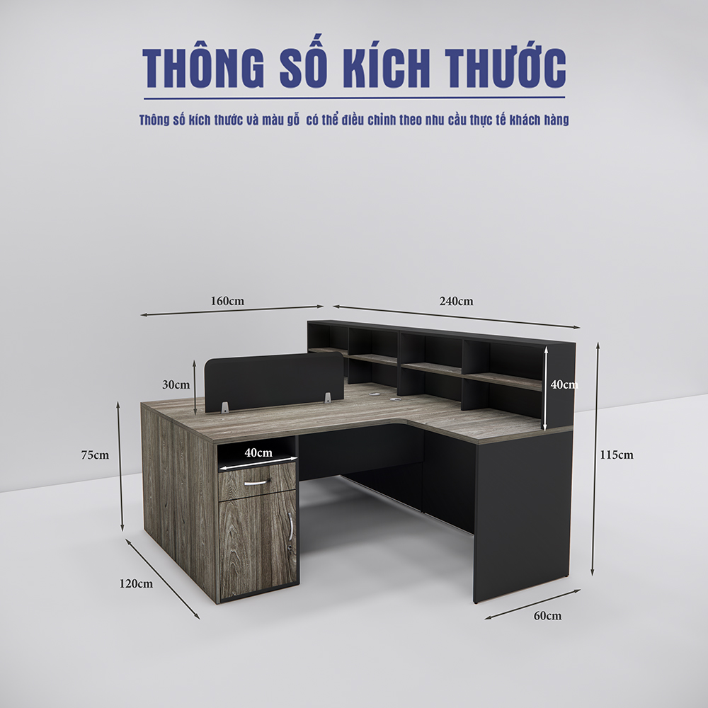 Bàn cụm 2 SMBC2007 kích thước đa dạng, chân gỗ MDF phủ Melamin
