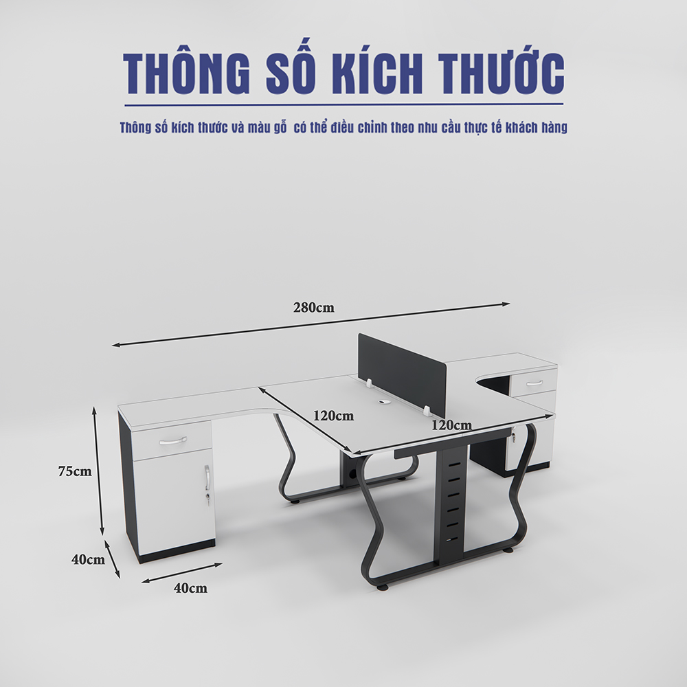 Bàn cụm SMBC2010 Atlas chữ L – Thiết kế thông minh, chân sắt nhập khẩu, gỗ Melamin