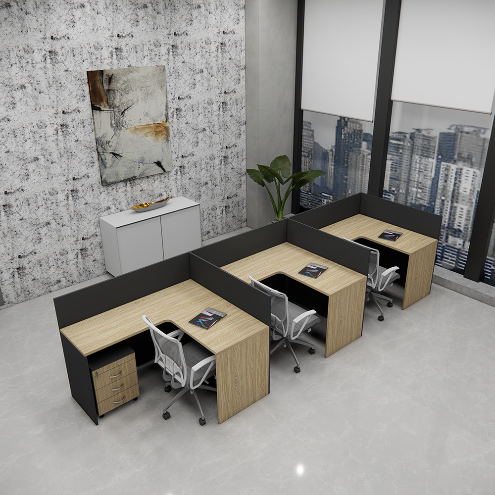 Bàn cụm 3 người SMBC3002, chân MDF Melamin, kích thước chi tiết 420x140cm, vách cao 105cm