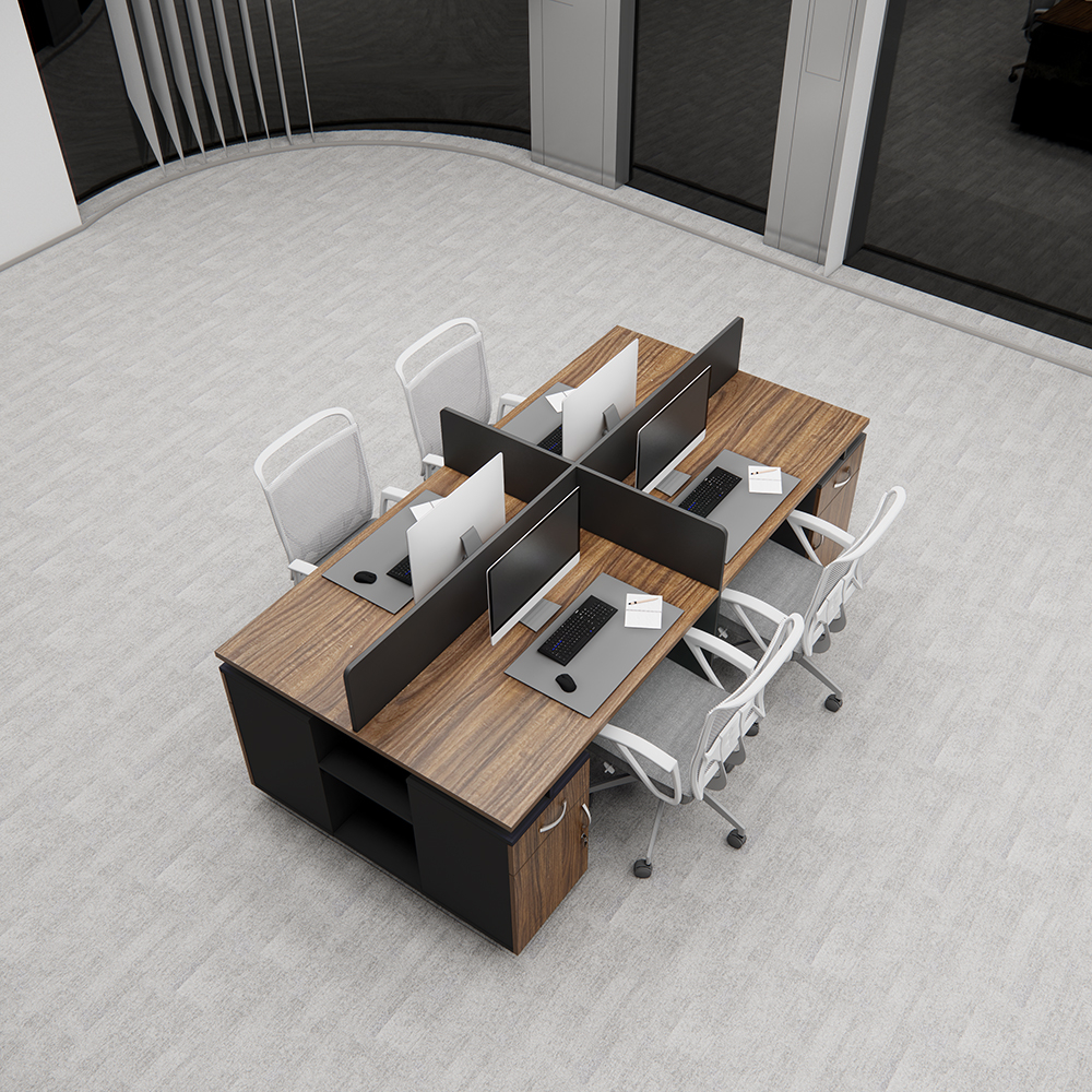 Bàn làm việc cụm 4 người SMBC4003, kích thước chi tiết 240x120x75cm, chân gỗ MDF