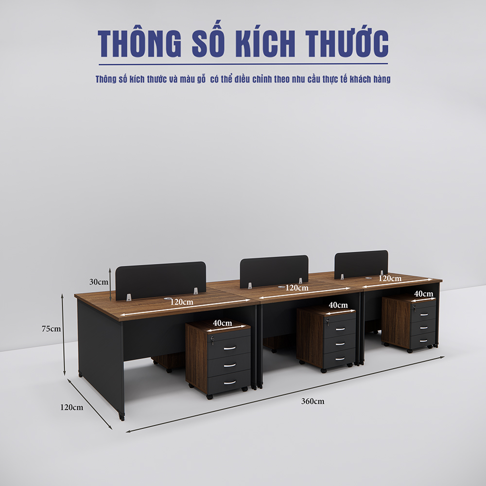 Bàn làm việc cụm 6 người SMBC6004, chất liệu MDF phủ Melamine bền đẹp