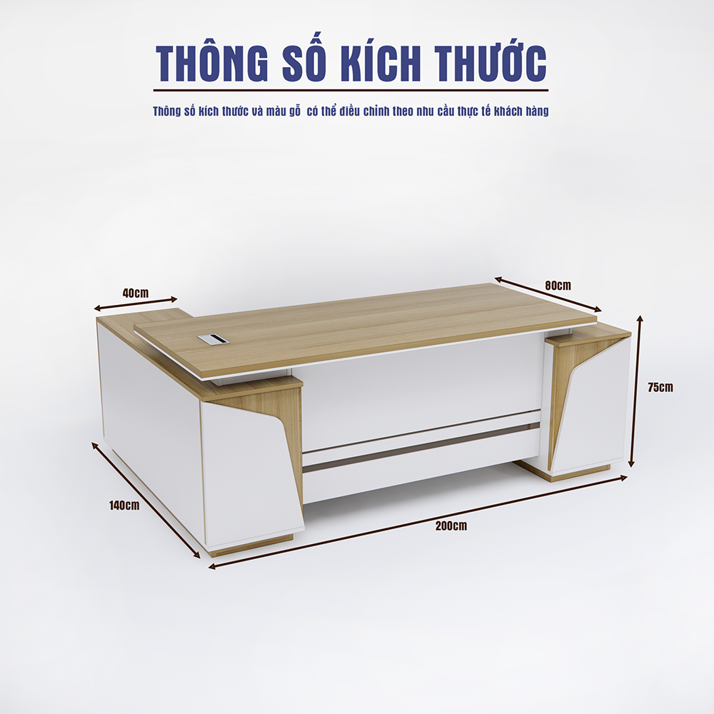 BGDSM034 - Bàn giám đốc kích thước 200x80x75cm, bảo hành 2 năm