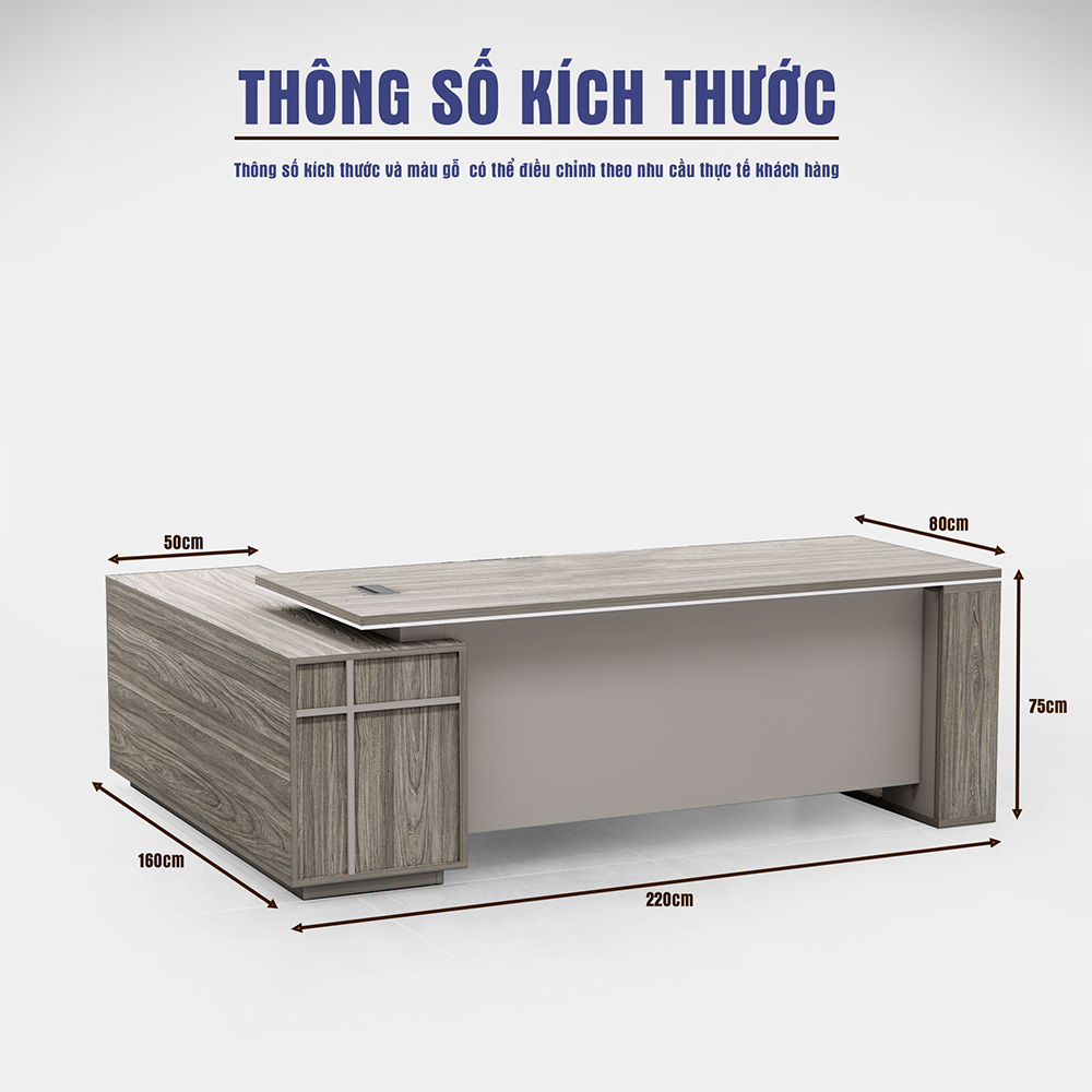 BGDSM035 bàn giám đốc gỗ Melamin, bảo hành 2 năm, kích thước lý tưởng cho văn phòng