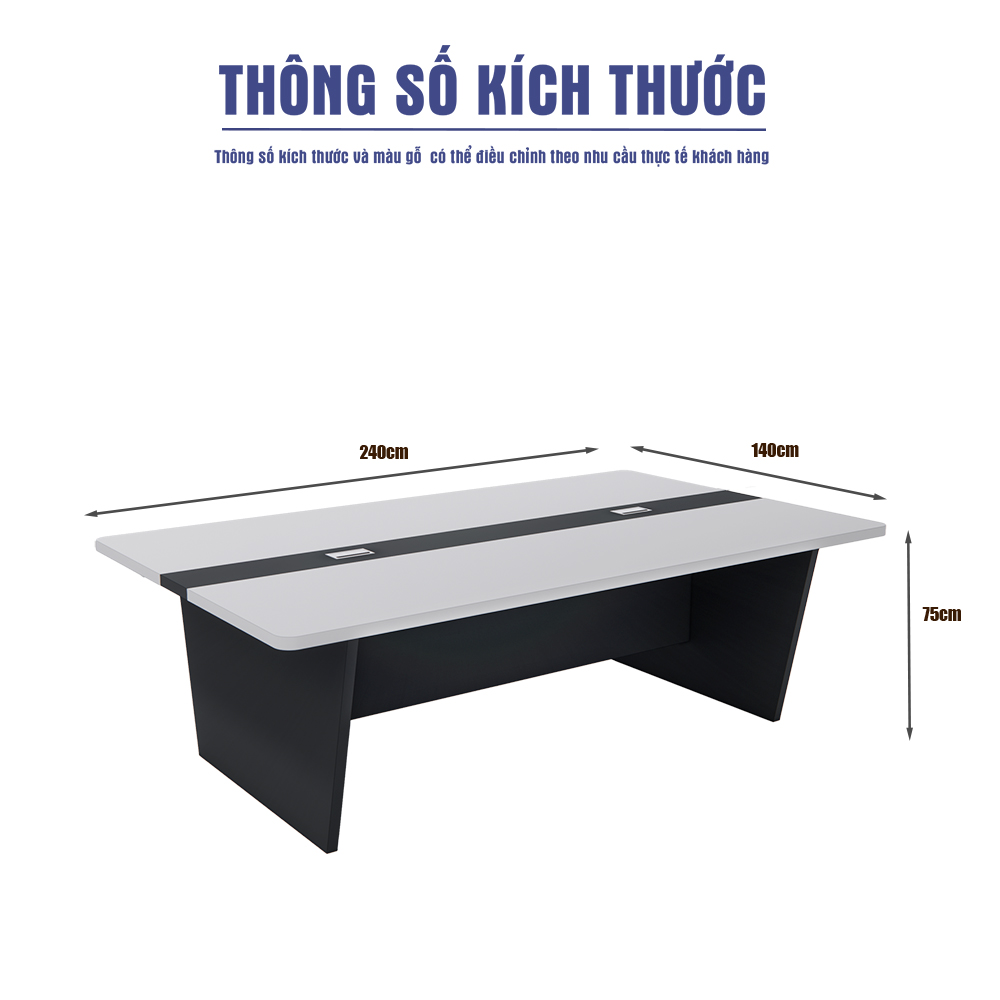 Bàn họp SMBHG008 2m4x1m4, mặt gỗ công nghiệp phủ Melamine, thiết kế bo viền chắc chắn