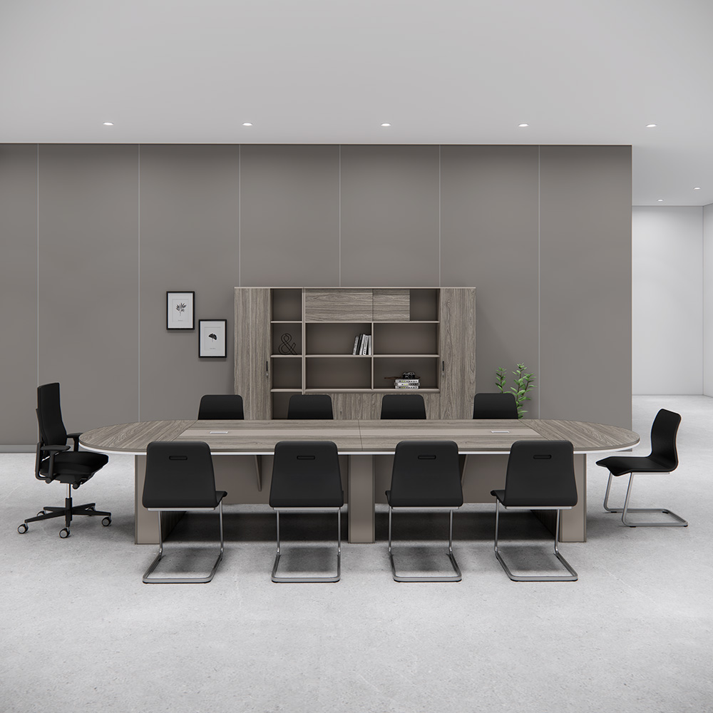 Bàn họp SMBHG023 dài 450cm, rộng 140cm, mặt bàn dày 25mm, thiết kế oval sang trọng.