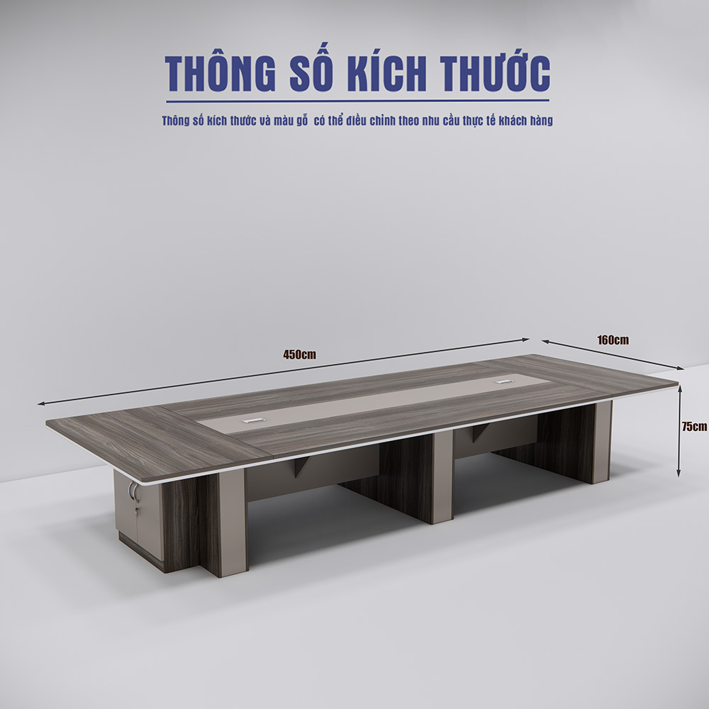 Bàn họp gỗ SMBHG026 dài 450cm, chân hộp chắc chắn, tủ phụ tiện dụng