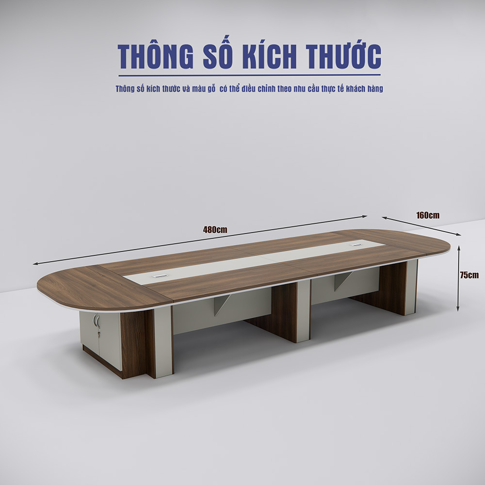 Bàn họp SMBHG027 dài 480cm, thiết kế oval bo tròn, gỗ MDF phủ Melamin cao cấp;