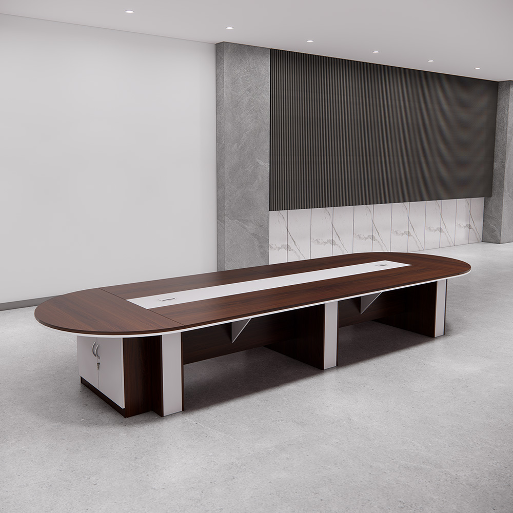 Bàn họp văn phòng SMBHG029 thiết kế Oval dài 500cm, có nắp luồn dây điện