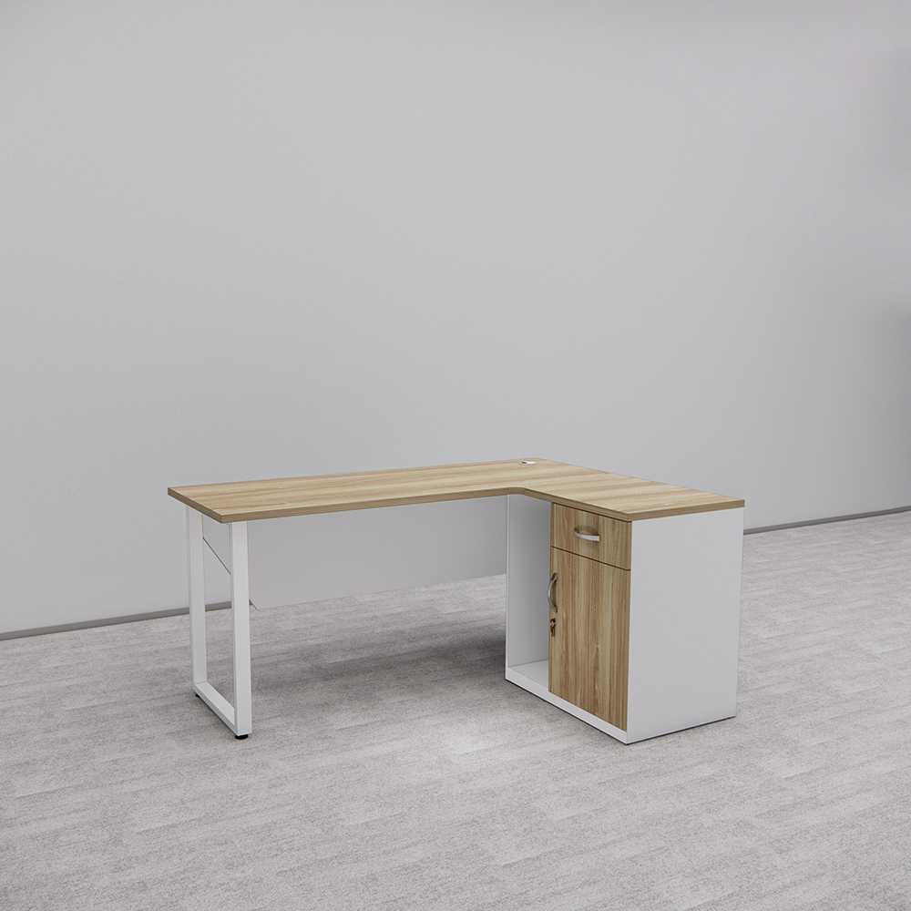 Bàn làm việc góc SMBLVL003, kích thước chi tiết 160x120x75cm, gỗ MDF phủ Melamin kết hợp chân sắt hộp sơn tĩnh điện chống trầy