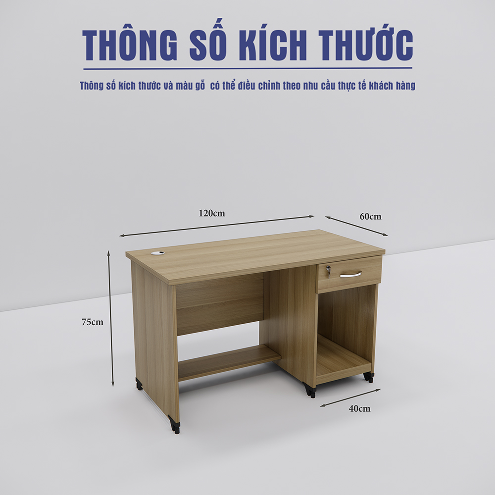 Bàn làm việc tại nhà SMBLV003, gỗ MDF phủ Melamin, màu vân gỗ tự nhiên