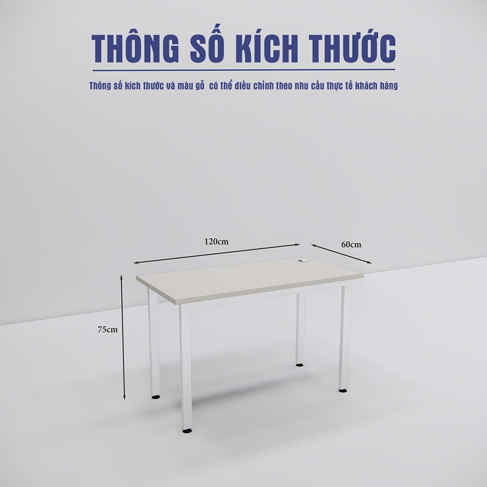 Bàn làm việc SMBLV004, thiết kế chân sắt sơn tĩnh điện, mặt bàn gỗ MDF phủ Melamin