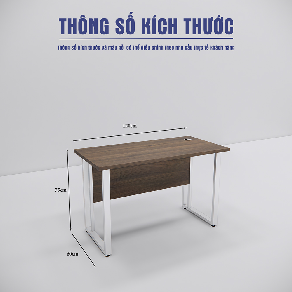 Bàn làm việc SMBLV005, mặt gỗ MDF Melamin, chân sắt sơn tĩnh điện, kích thước 120x60x75cm