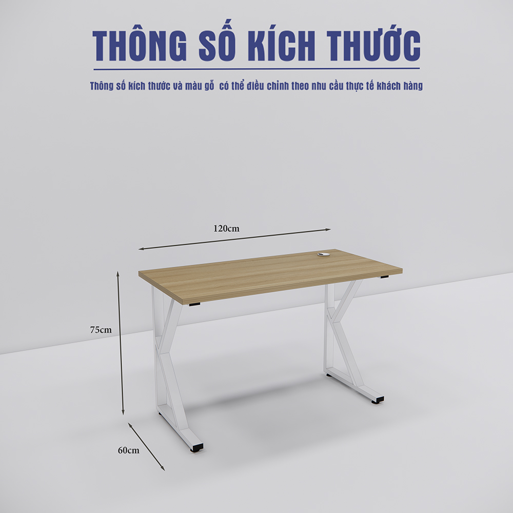 Bàn làm việc SMBLV009 hiện đại, kích thước 120x60x75cm, gỗ MDF, chân sắt K