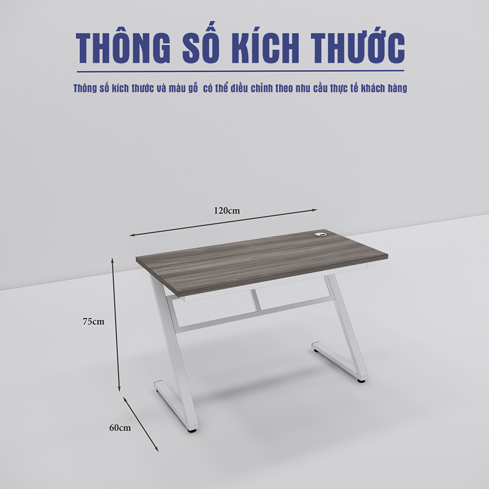 Bàn làm việc SMBLV0018 giá rẻ, chất lượng tốt, gỗ MDF melamine chống trầy xước, chân sắt chữ Z sơn tĩnh điện chắc chắn, thiết kế hiện đại.