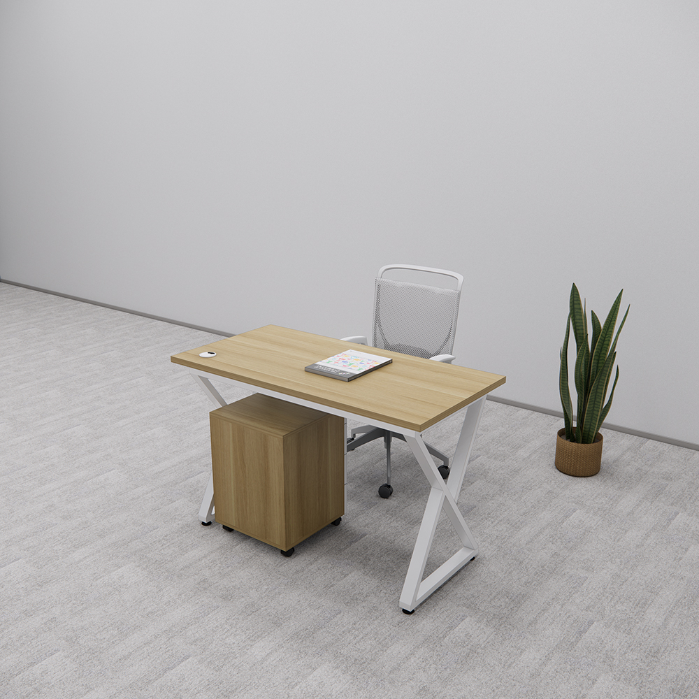 Bàn làm việc SMBLV0016 gỗ MDF melamine, chân sắt chữ X sơn tĩnh điện, kèm tủ hồ sơ di động, thiết kế hiện đại, thẩm mỹ, tiện lợi.