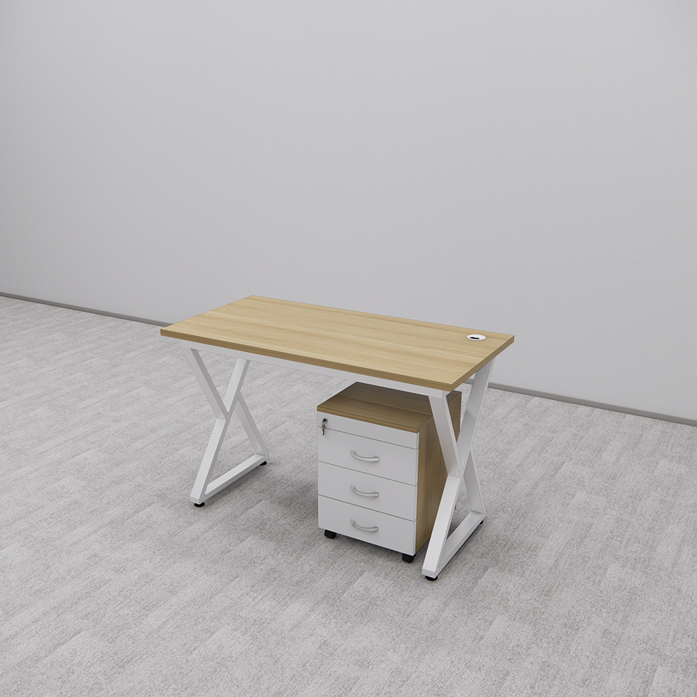 Bàn làm việc SMBLV0016 cho văn phòng, làm việc tại nhà, kích thước 120x60x75cm, gỗ MDF melamine, chân sắt chữ X, kèm tủ hồ sơ.