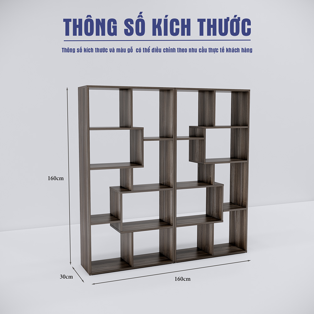 Kệ trưng bày gỗ MDF phủ melamin SMKTBG008, cao 160cm, rộng 160cm, sâu 30cm