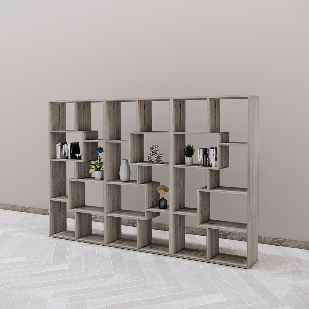 Kệ trưng bày SMKTBG011 kích thước 240cm x 30cm x 160cm, chất liệu MDF phủ melamin