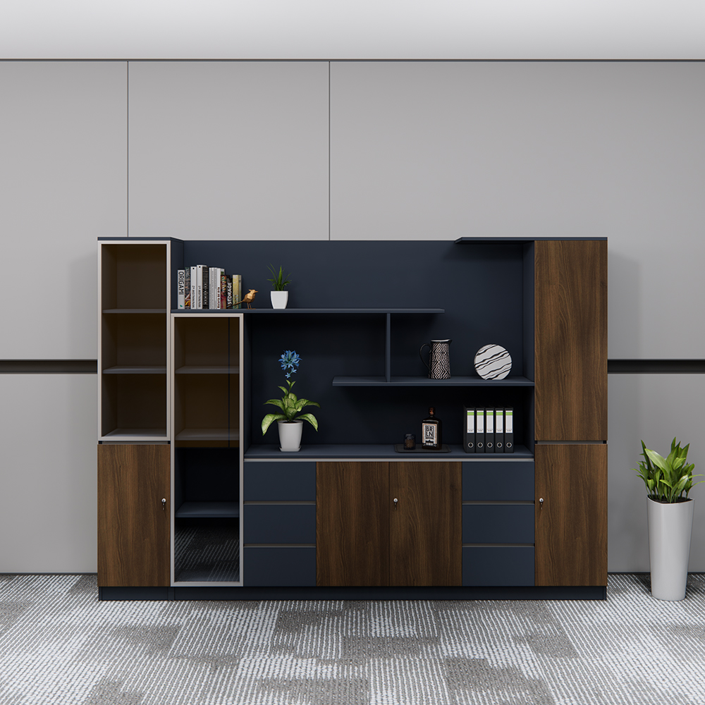 Tủ giám đốc SMTGDG001 gỗ MFC melamine 2 màu, cánh kính trang trí, thiết kế hiện đại, sang trọng.