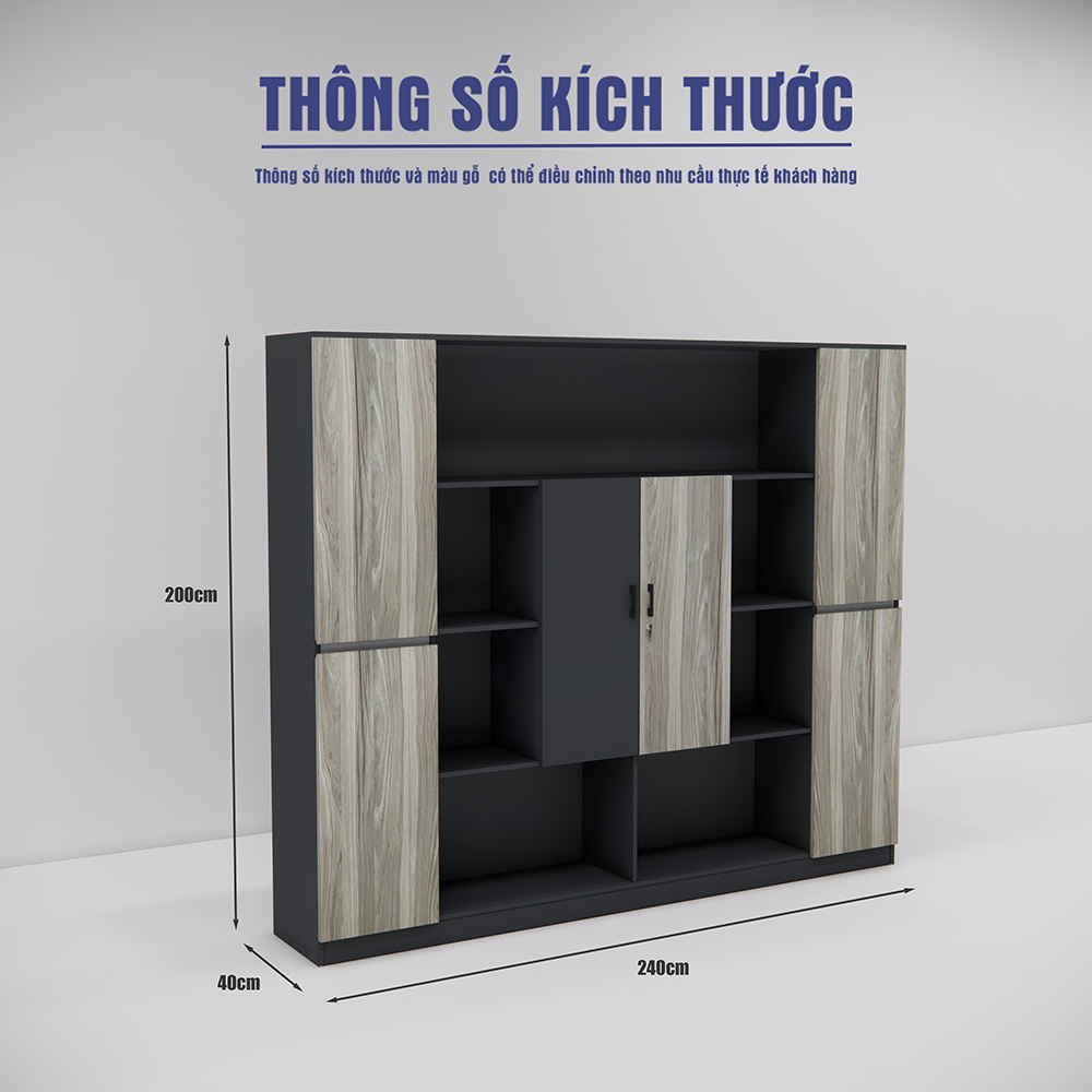 Kích thước rộng 240x40x200 cm, phù hợp với mọi không gian văn phòng từ nhỏ đến lớn.