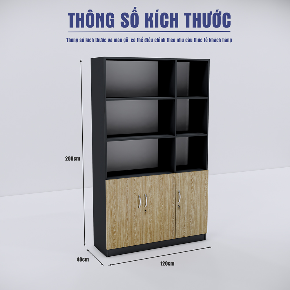Tủ hồ sơ SMTHSG005 Rộng 120cm x Sâu 40cm x Cao 200cm, gỗ MDF phủ melamin