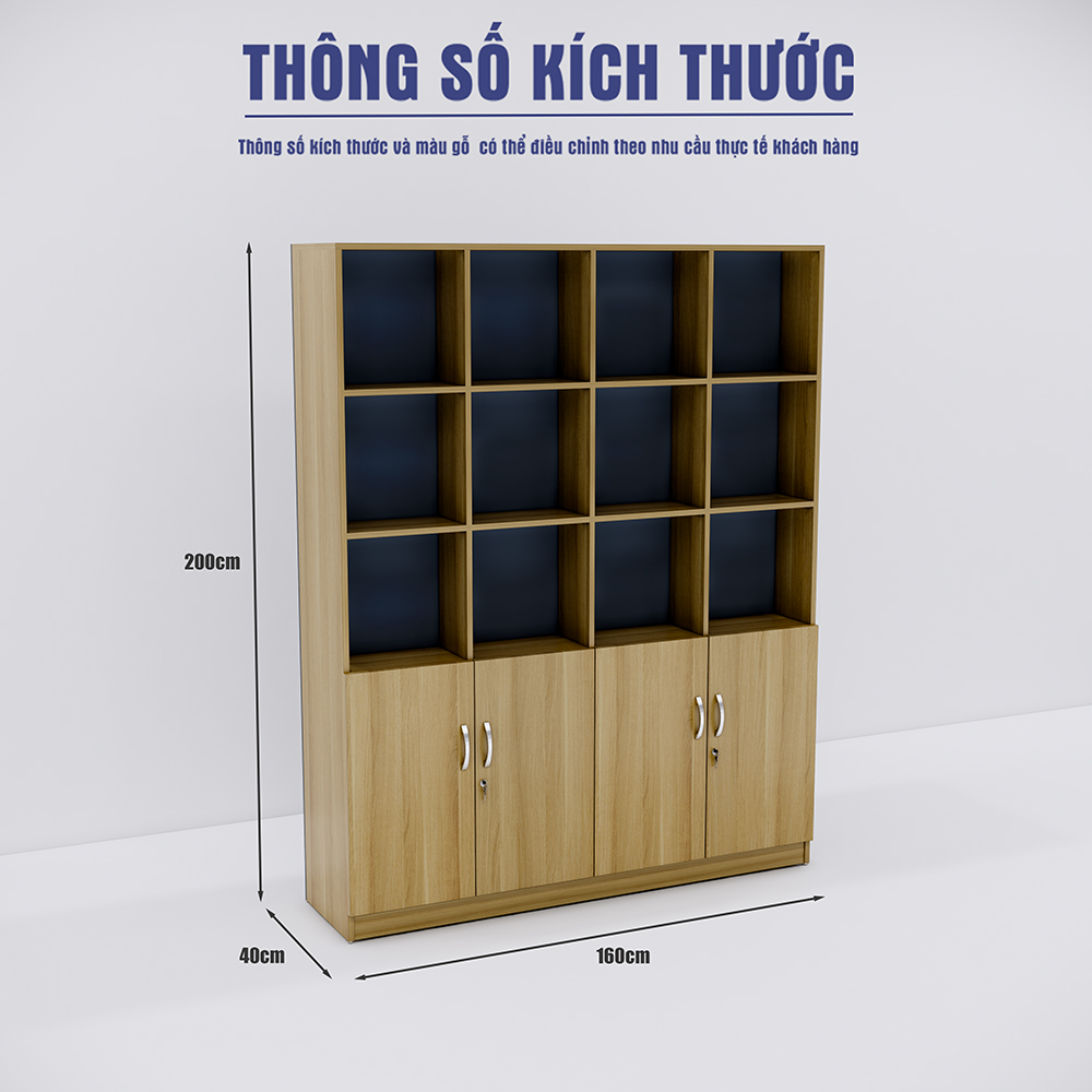 Tủ hồ sơ văn phòng SMTHSG012 kích thước 200x160x40cm, thiết kế ngăn ô và hộc tủ khóa
