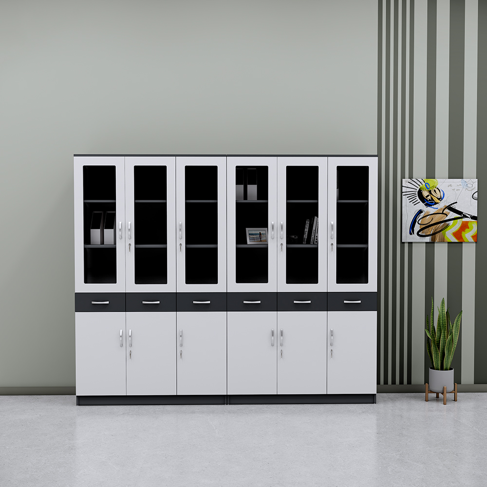 Tủ hồ sơ văn phòng SMTHSG019, cao 200cm, rộng 240cm, cửa kính, tay nắm inox