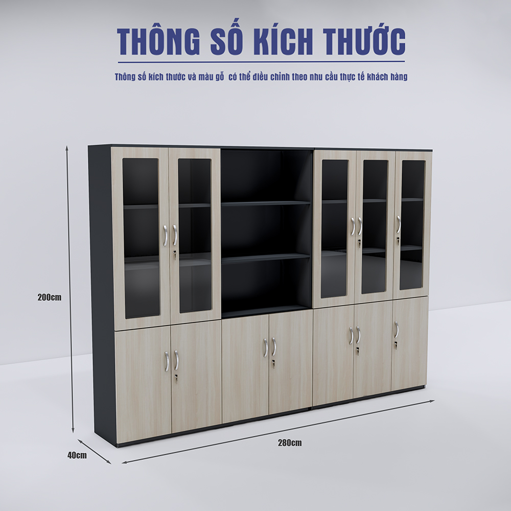Tủ hồ sơ văn phòng SMTHSG024 280cm, vật liệu MFC phủ melamin chống thấm