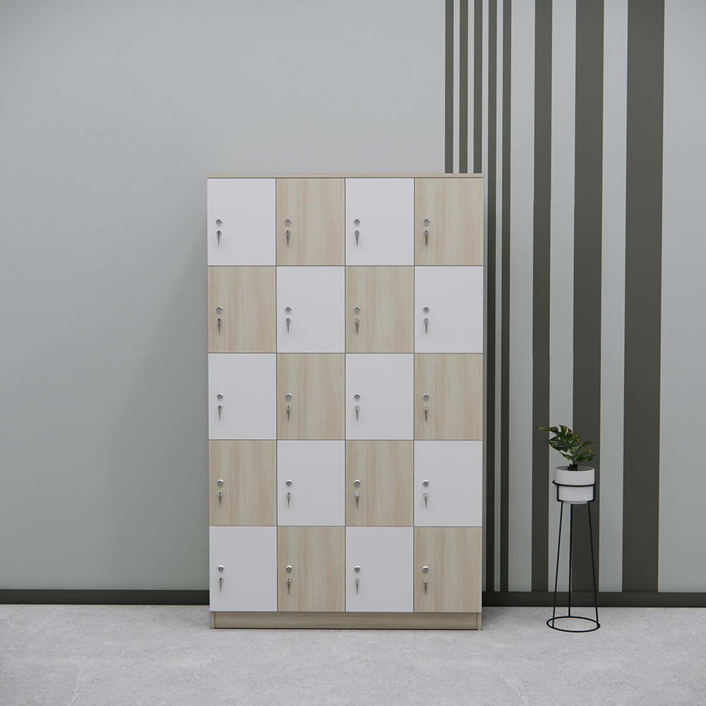 Tủ locker SMTLKG003 20 ngăn, cao 200cm, rộng 120cm, sâu 40cm, phối màu gỗ sáng