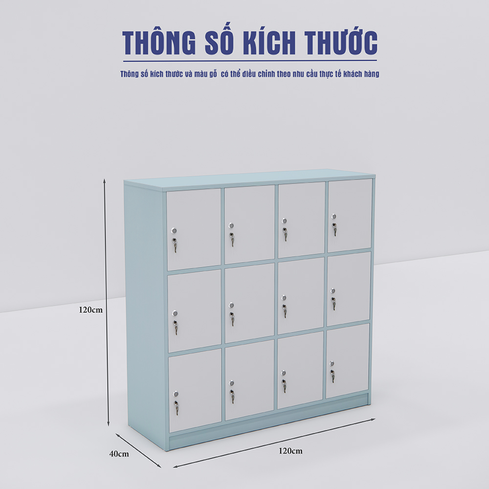 Tủ locker SMTLKG007 văn phòng, thiết kế 12 ngăn, kích thước 120x40x120cm