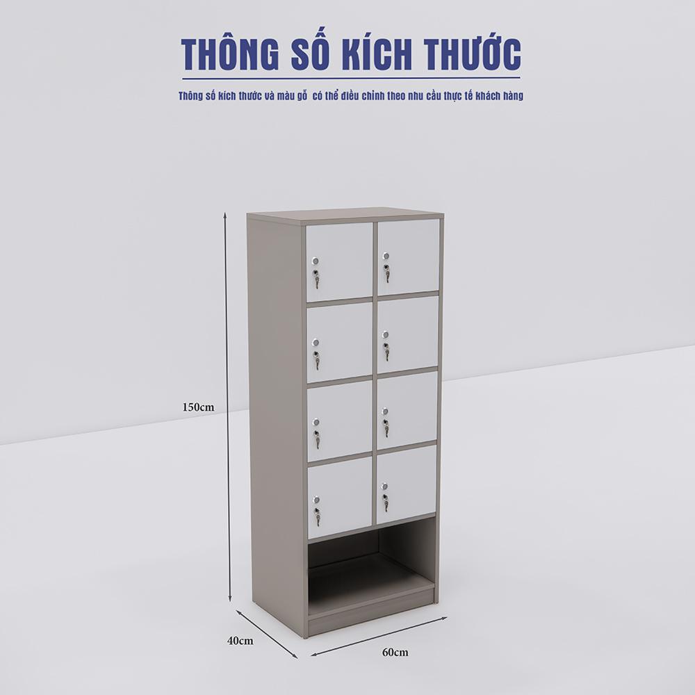 Tủ locker SMTLKG011 văn phòng, 9 ngăn khóa riêng, cao 150cm