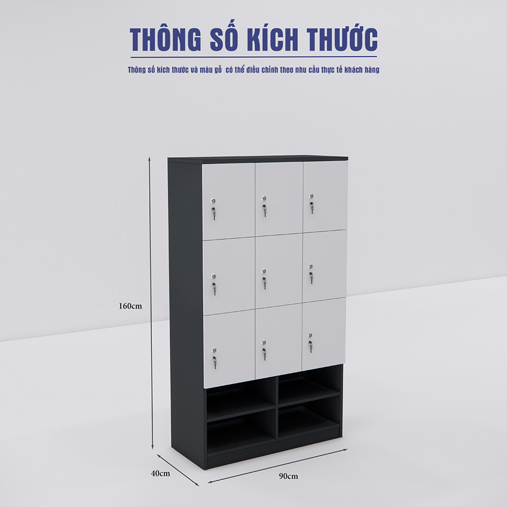 Tủ locker SMTLKG012 phối màu đen-trắng, thiết kế hiện đại