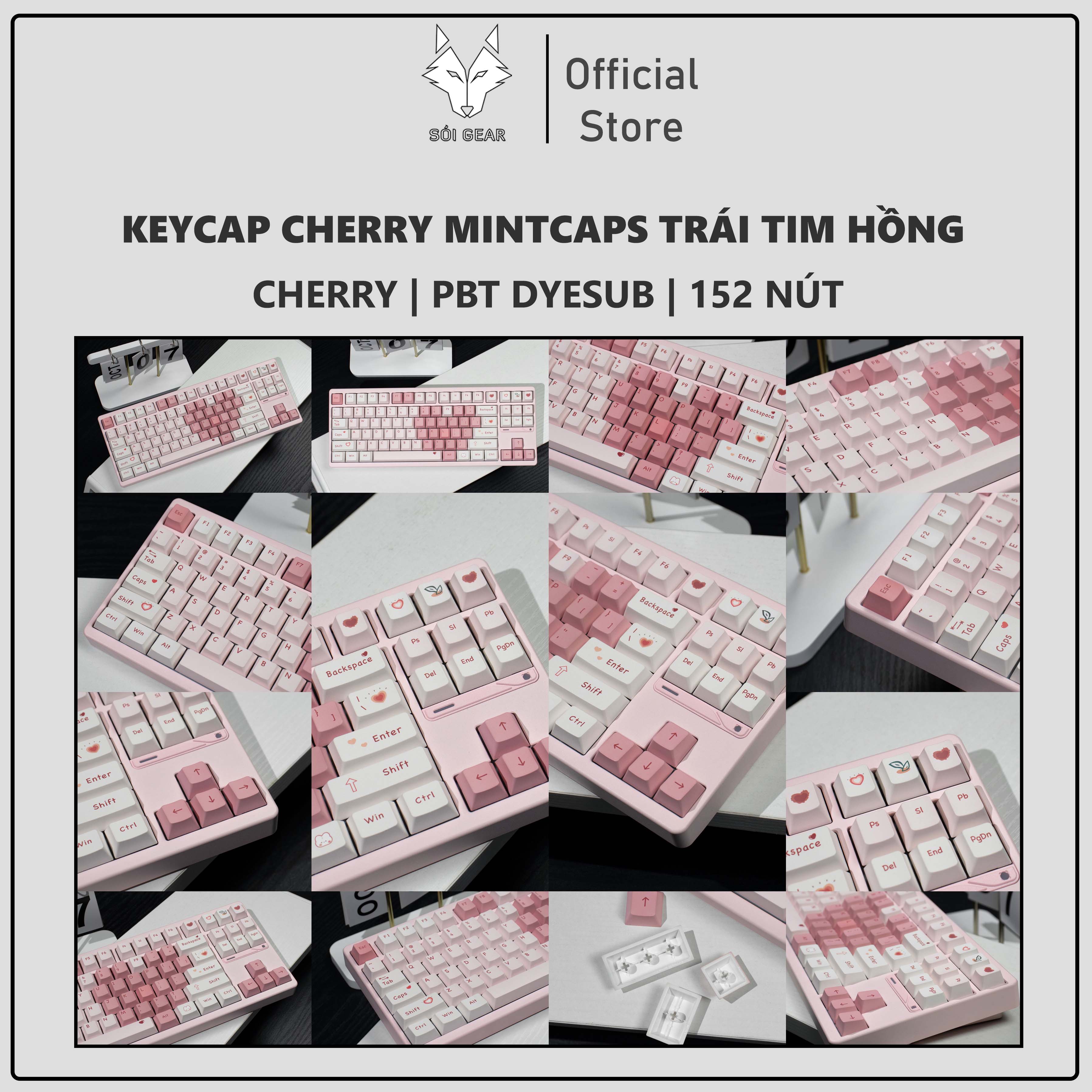 [In Stock] Keycap Cherry Mintcaps Trái tim hồng PBT Dyesub