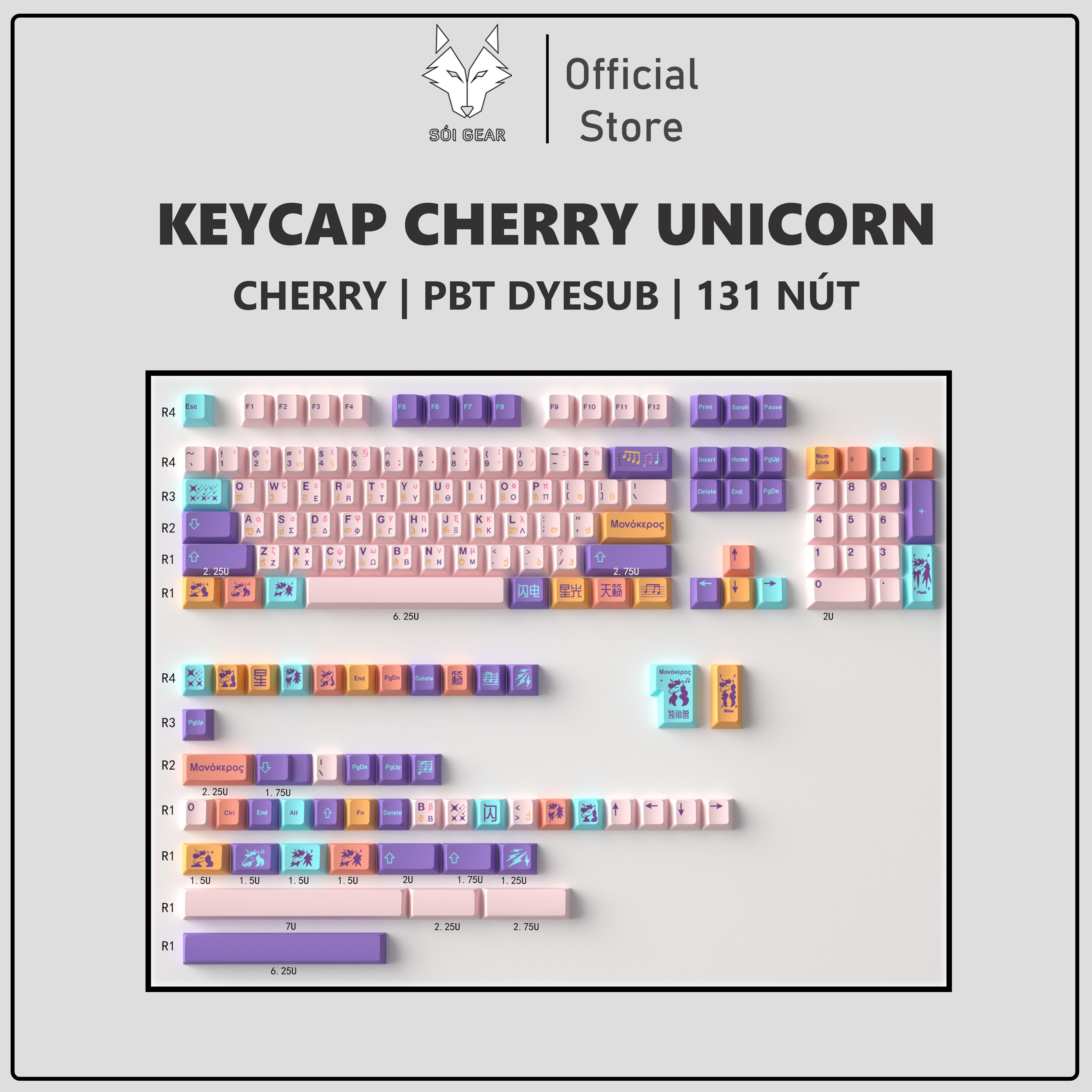 [In Stock] Keycap Cherry Unicorn PBT Dyesub