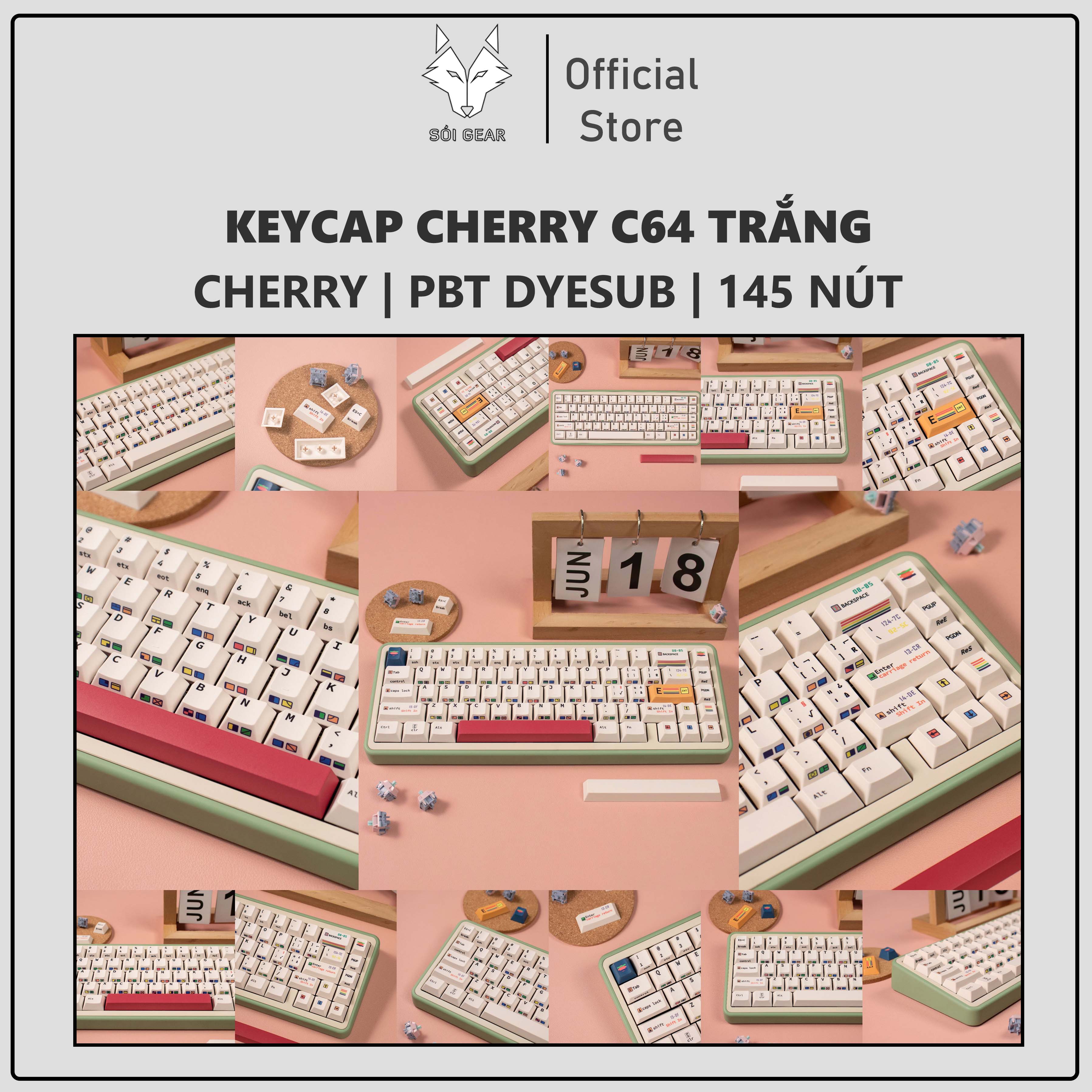 Keycap Cherry C64 trắng PBT dyesub