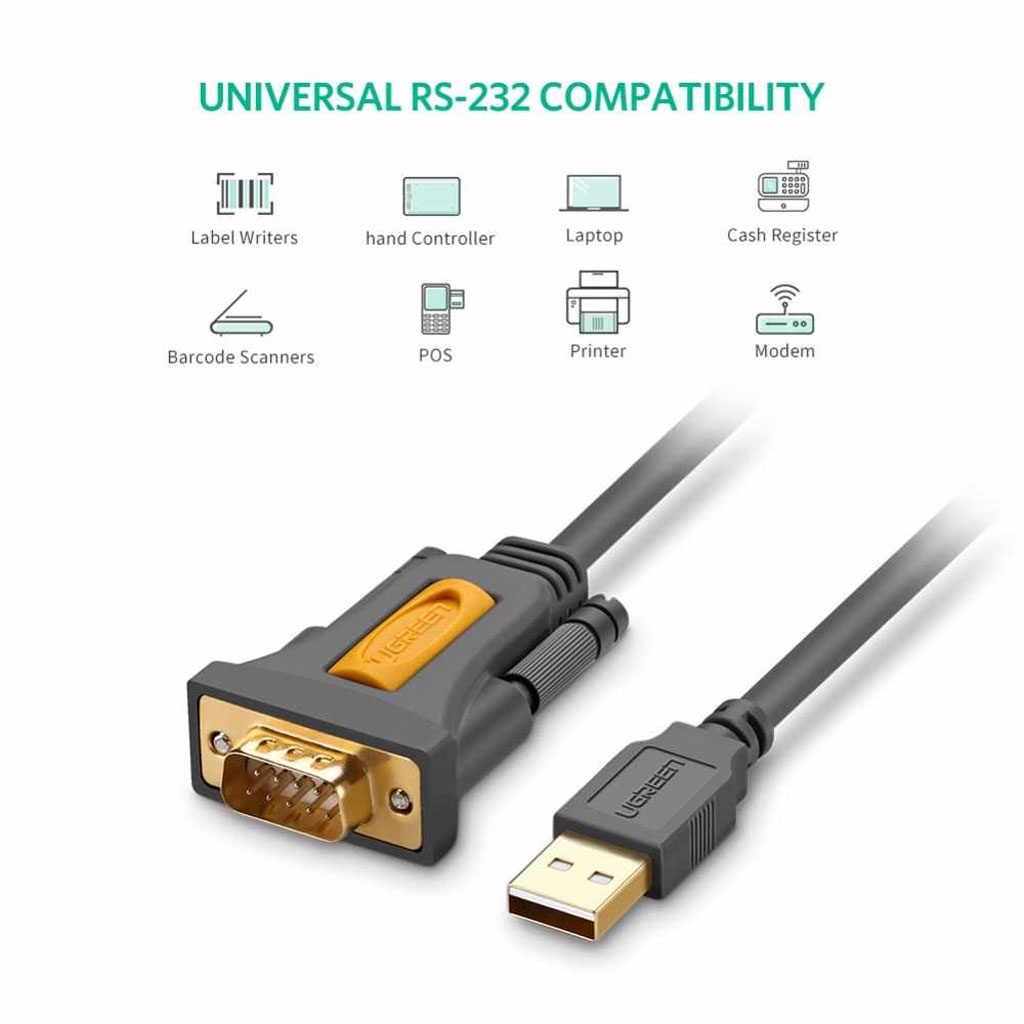 Cáp chuyển đổi USB 2.0 to COM RS232 Ugreen CR104 Chip PL2303GT hỗ trợ Windows 11