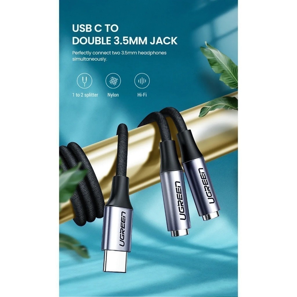 Cáp chuyển USB Type C sang 2 cổng Audio Ugreen 30732 dài 20cm