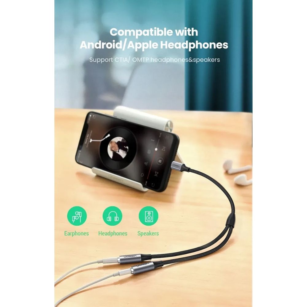 Cáp chuyển USB Type C sang 2 cổng Audio Ugreen 30732 dài 20cm