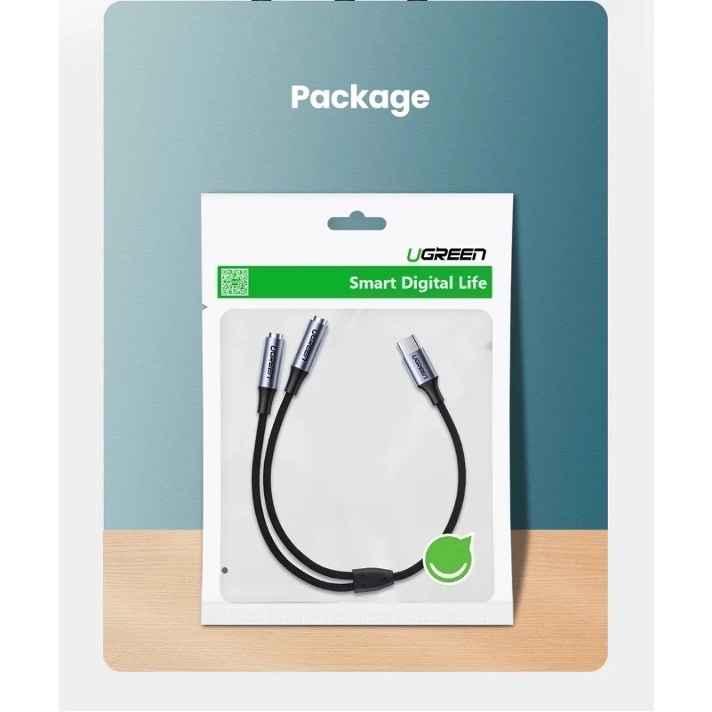 Cáp chuyển USB Type C sang 2 cổng Audio Ugreen 30732 dài 20cm